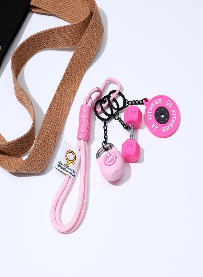Dhdfisd Fitness Keychain Gym Lovers Enthusiast Gift Barbell Dumbbell Keychain Fitness Bag Water Kettle backpack Charms(Pink barbell) - Image 3